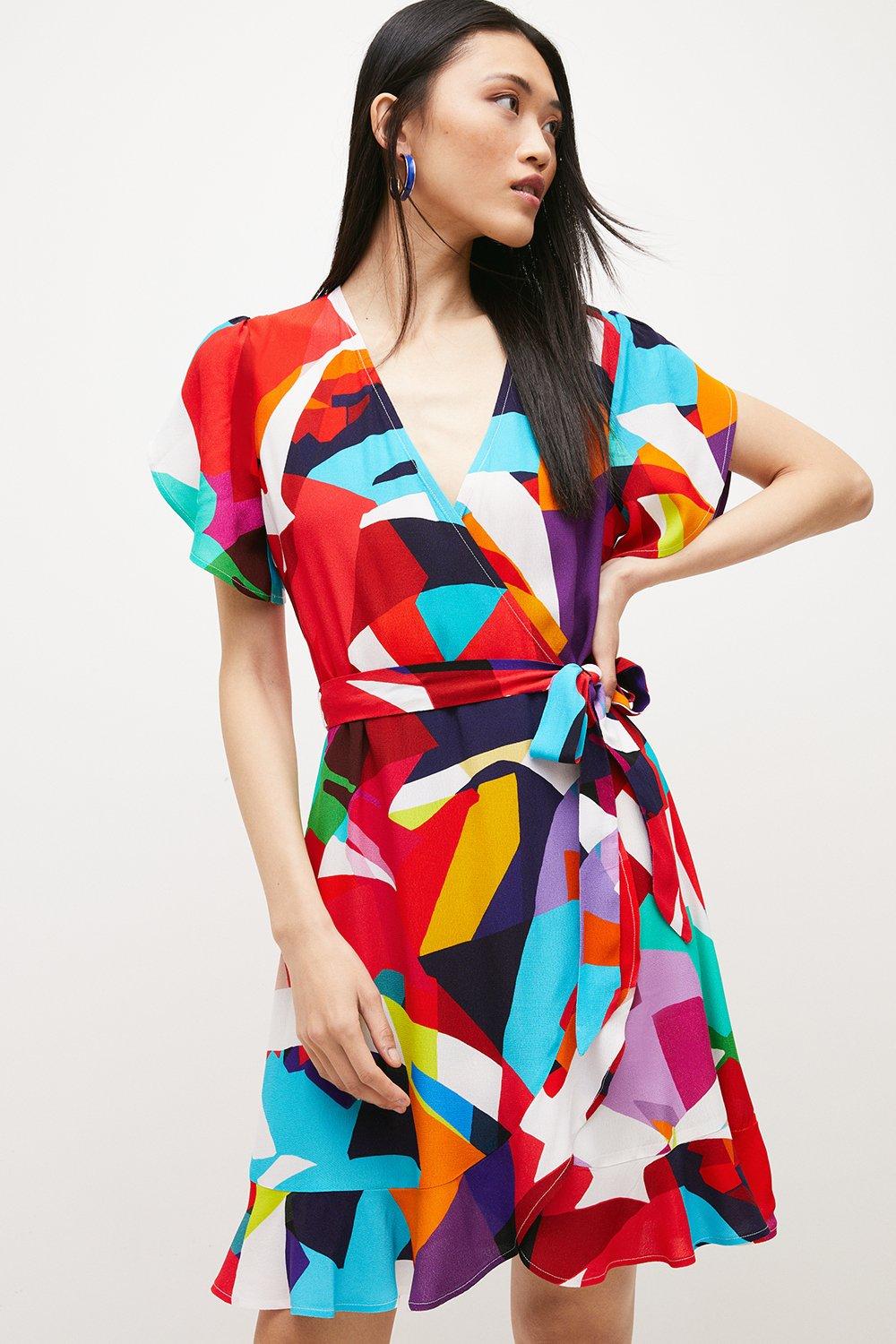 Abstract Wrap Woven Mini Dress | Karen ...